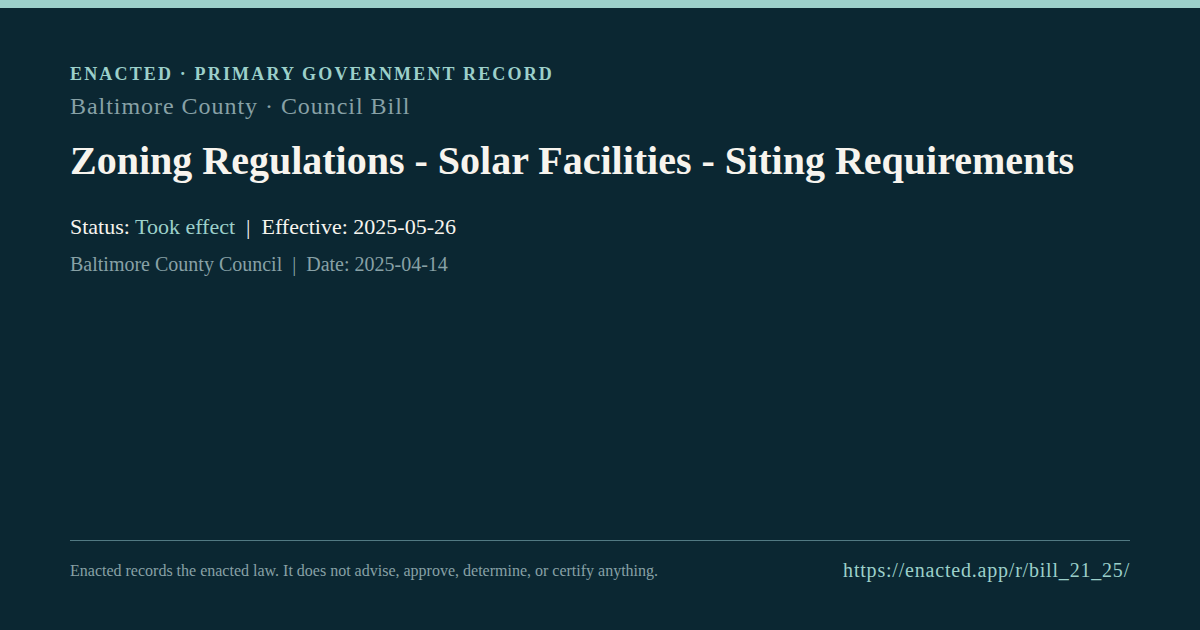 Zoning Regulations - Solar Facilities - Siting Requirements