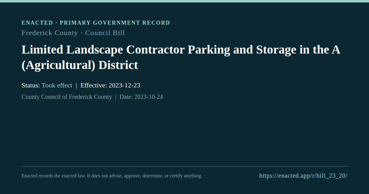 Limited Landscape Contractor Parking and Storage in the A (Agricultural) District