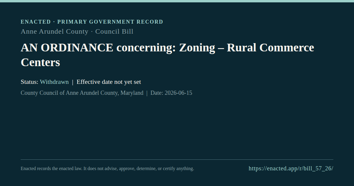 AN ORDINANCE concerning: Zoning – Rural Commerce Centers